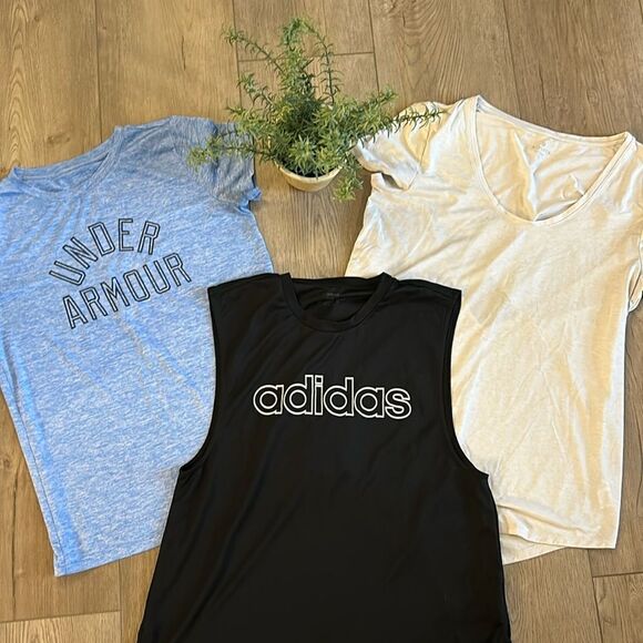 ((3 PIECE)) WOMENS WORKOUT TOP BUNDLE SIZE LARGE ADIDAS ATHLETA UNDER ARMOUR - Picture 1 of 5